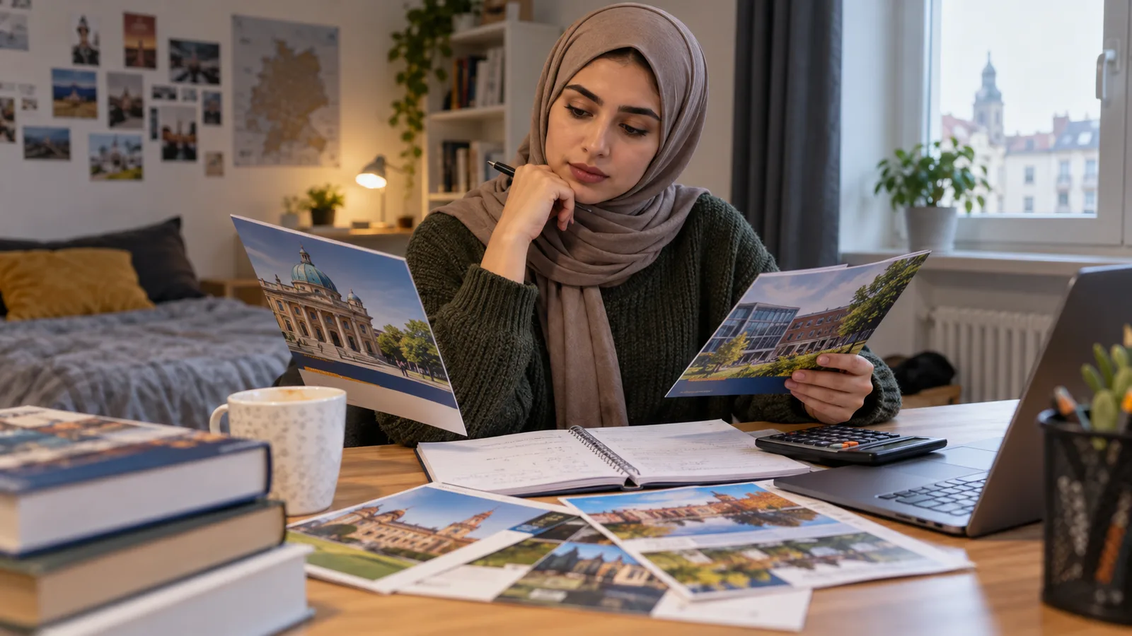 أسرة تراجع أوراق انتقال وإقامة بجانب حاسوب في منزل مضاء.
