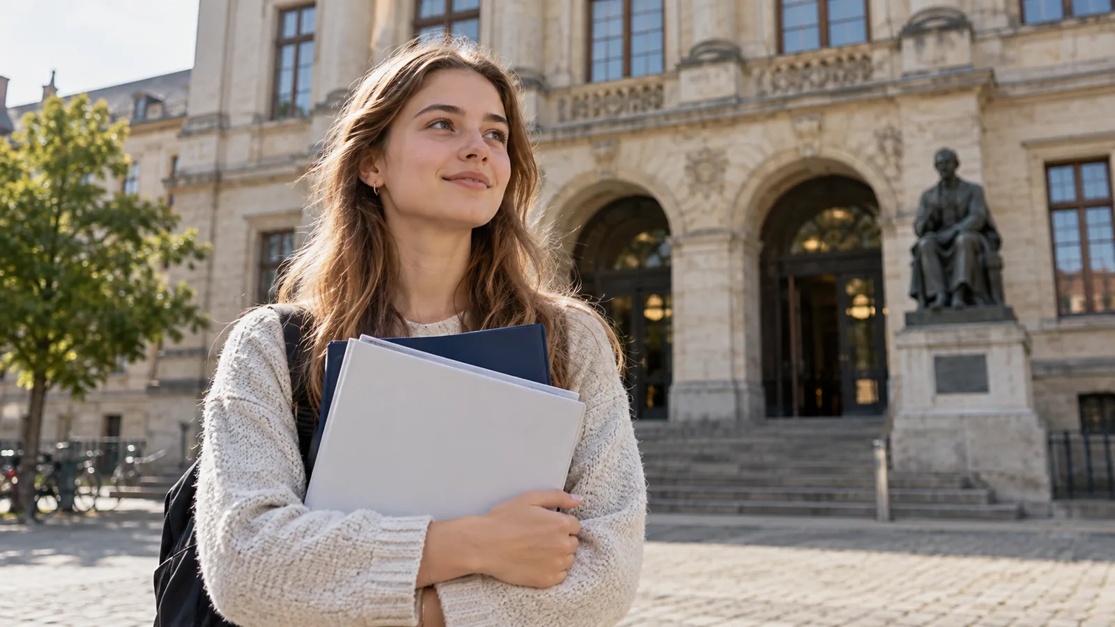 طالب دولي يخطط للالتحاق بجامعة ألمانية ويرتب أوراق التقديم والميزانية.