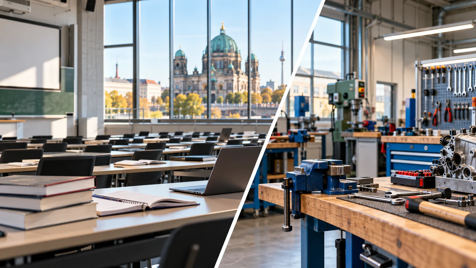 صورة توضيحية لموضوع الفرق بين Ausbildung والدراسة الجامعية في ألمانيا دون عرض وثيقة رسمية أو بيانات شخصية.