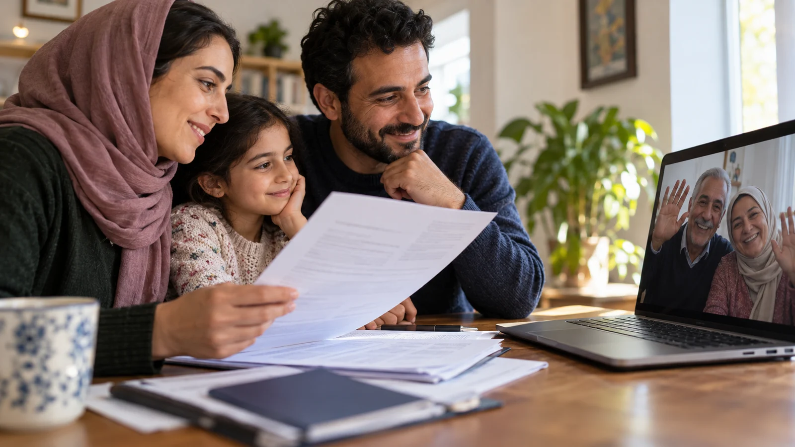 زوجان يراجعان متطلبات تسجيل الزواج وأوراق الإقامة في مكتب مدني ألماني.
