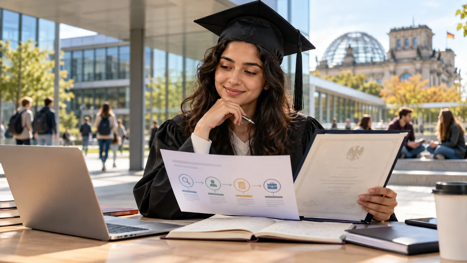خريج دولي يخطط للبحث عن وظيفة في ألمانيا بعد إنهاء دراسته الجامعية.